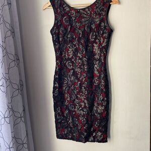 Cache bodycon mini dress black burgundy womens size 0 sleeveless sequin appliqué
